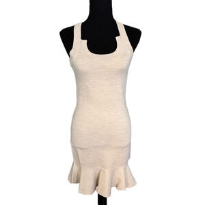 NWT BURBERRY OATMEAL/GRAY MINI PEPLUM DRESS WITH SIDE CUT